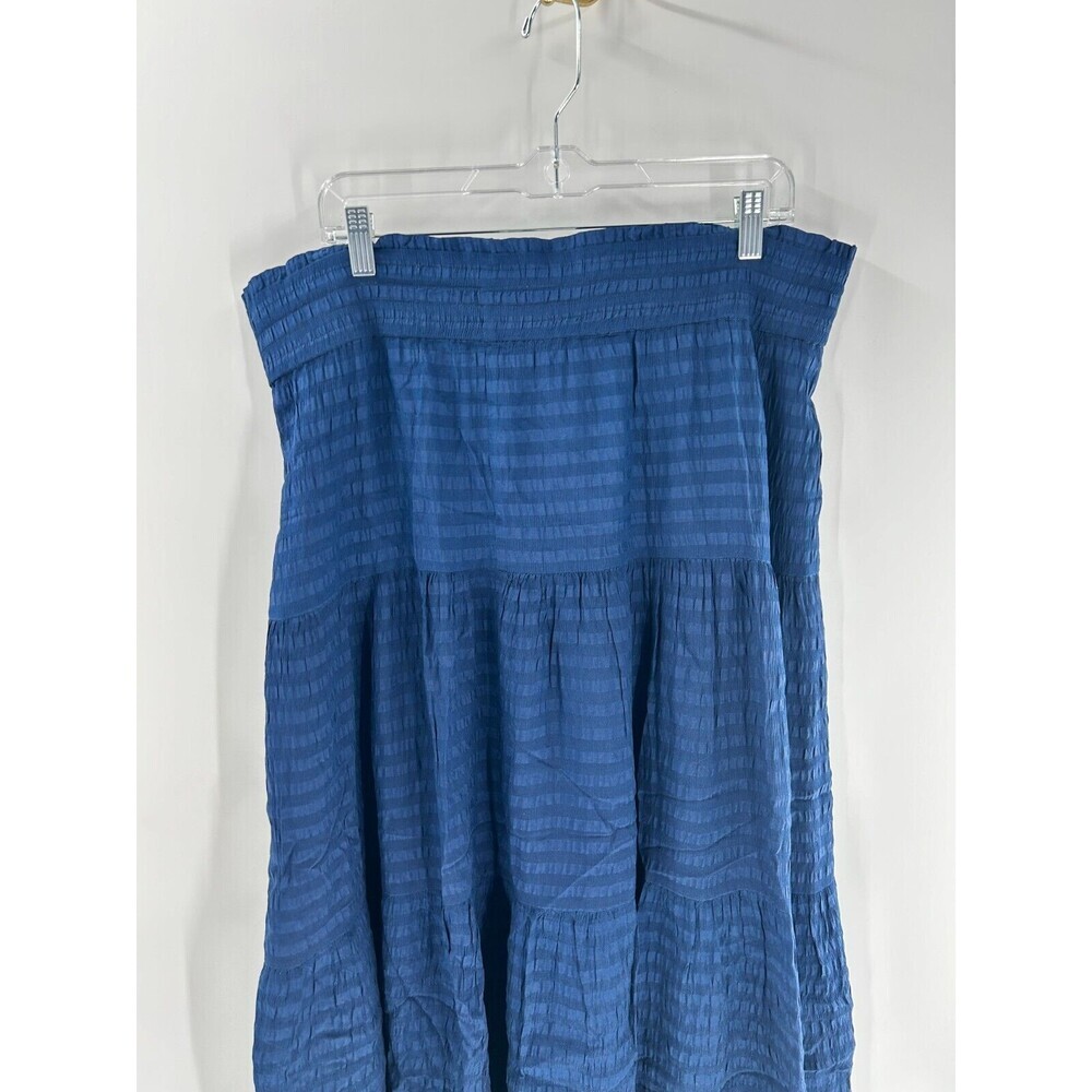 Women's Saks Fifth Ave. Blue Silk Elastic Waist Midi BOHO Skirt Size S Fits XL - Picture 2 of 8
